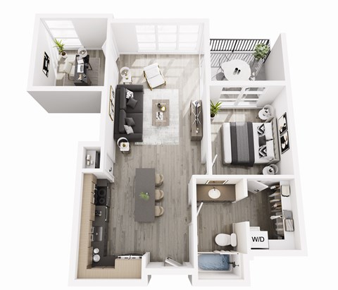 Floor plan for 1 bed, 1 bath, 730 sqft